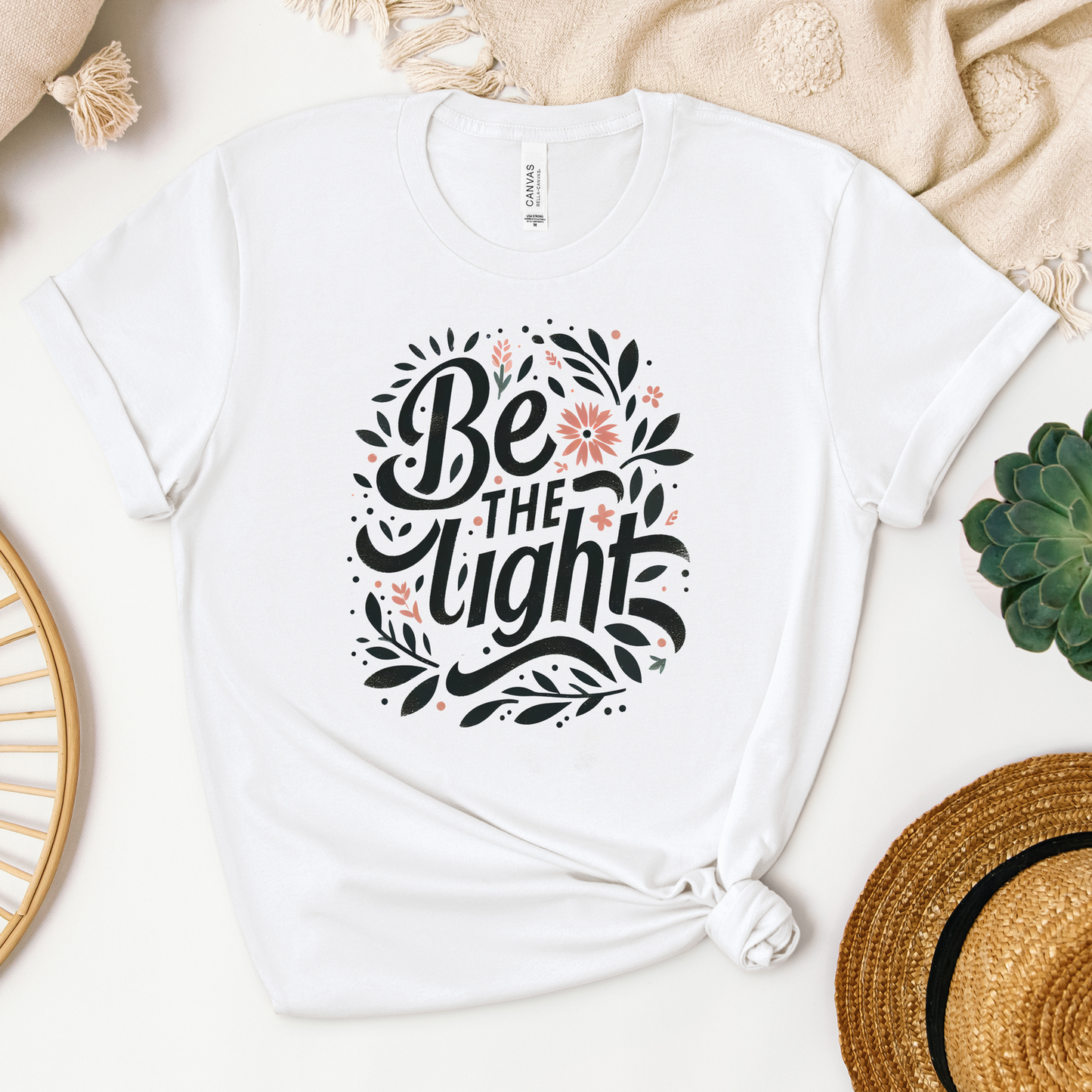Be The Light Floral Tee - Heaven Bound Co Christian t-shirts and faith based apparel for teens and adults.