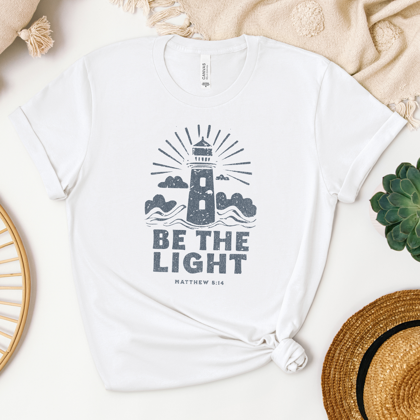 Be The Light Lighthouse Tee - Heaven Bound Co Christian t-shirts and faith based apparel for teens and adults.