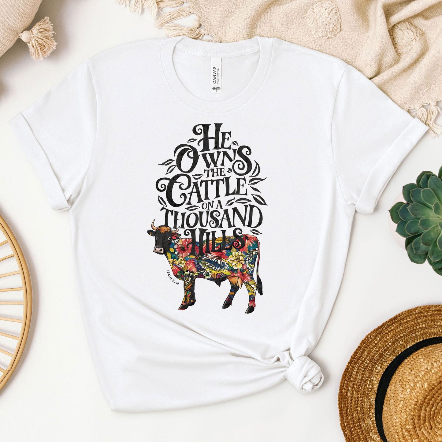 He Owns The Cattle On A Thousand Hills Tee - Heaven Bound Co Christian t-shirts and faith based apparel for teens and adults.