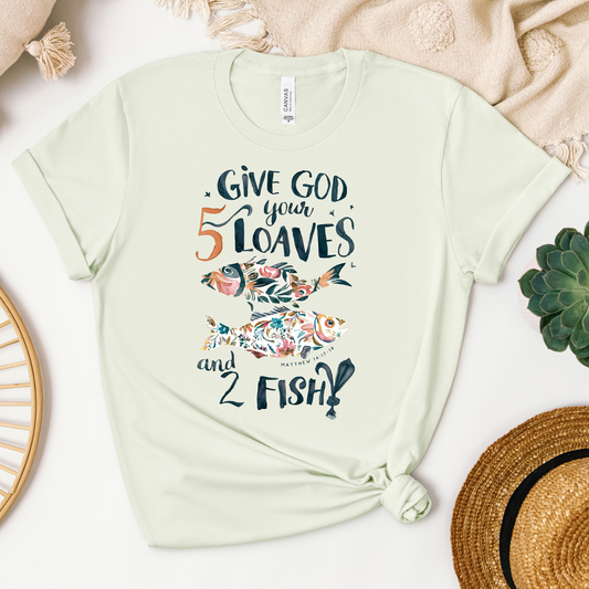 5 Loaves & 2 Fish Tee - Heaven Bound Co Christian t-shirts and faith based apparel for teens and adults.