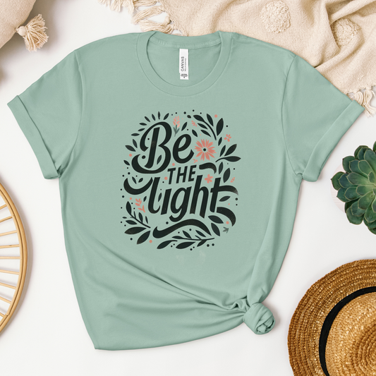 Be The Light Floral Tee - Heaven Bound Co Christian t-shirts and faith based apparel for teens and adults.