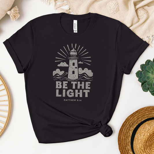 Be The Light Lighthouse Tee - Heaven Bound Co Christian t-shirts and faith based apparel for teens and adults.