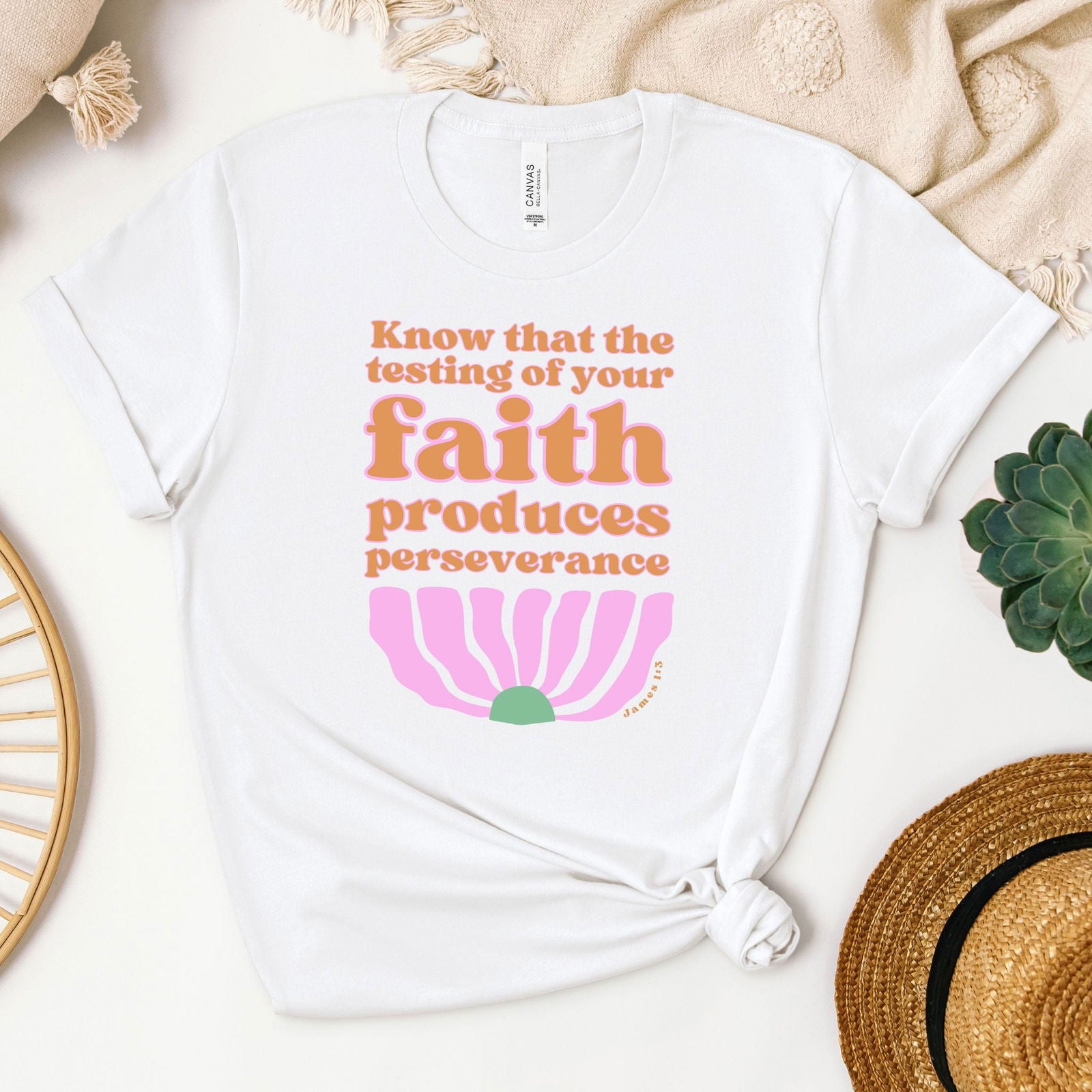 Faith Produces Perseverance Tee - Heaven Bound Co Christian t-shirts and faith based apparel for teens and adults.