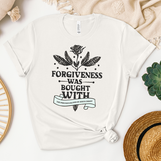 Forgiveness Was Bought Tee - Heaven Bound Co Christian t-shirts and faith based apparel for teens and adults.