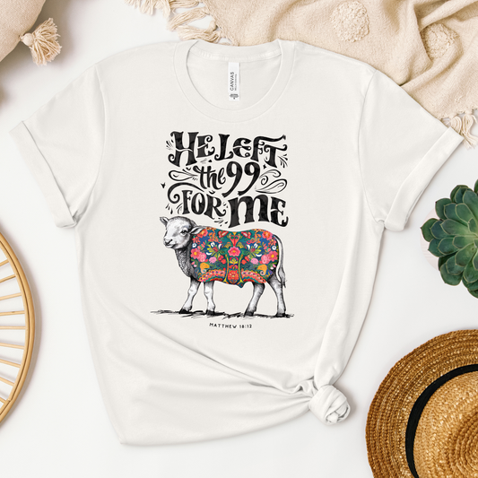 He Left The 99 Tee - Heaven Bound Co Christian t-shirts and faith based apparel for teens and adults.