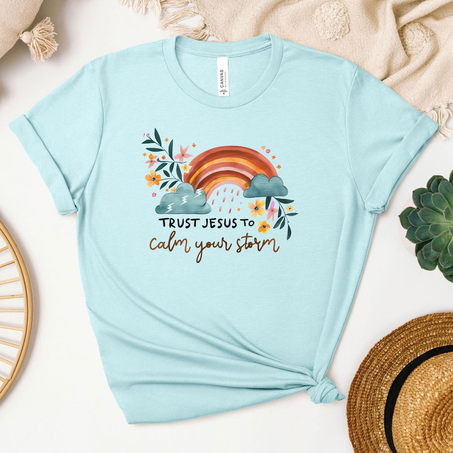 Trust Jesus to Calm Your Storm Tee - Heaven Bound Co Christian t-shirts and faith based apparel for teens and adults.
