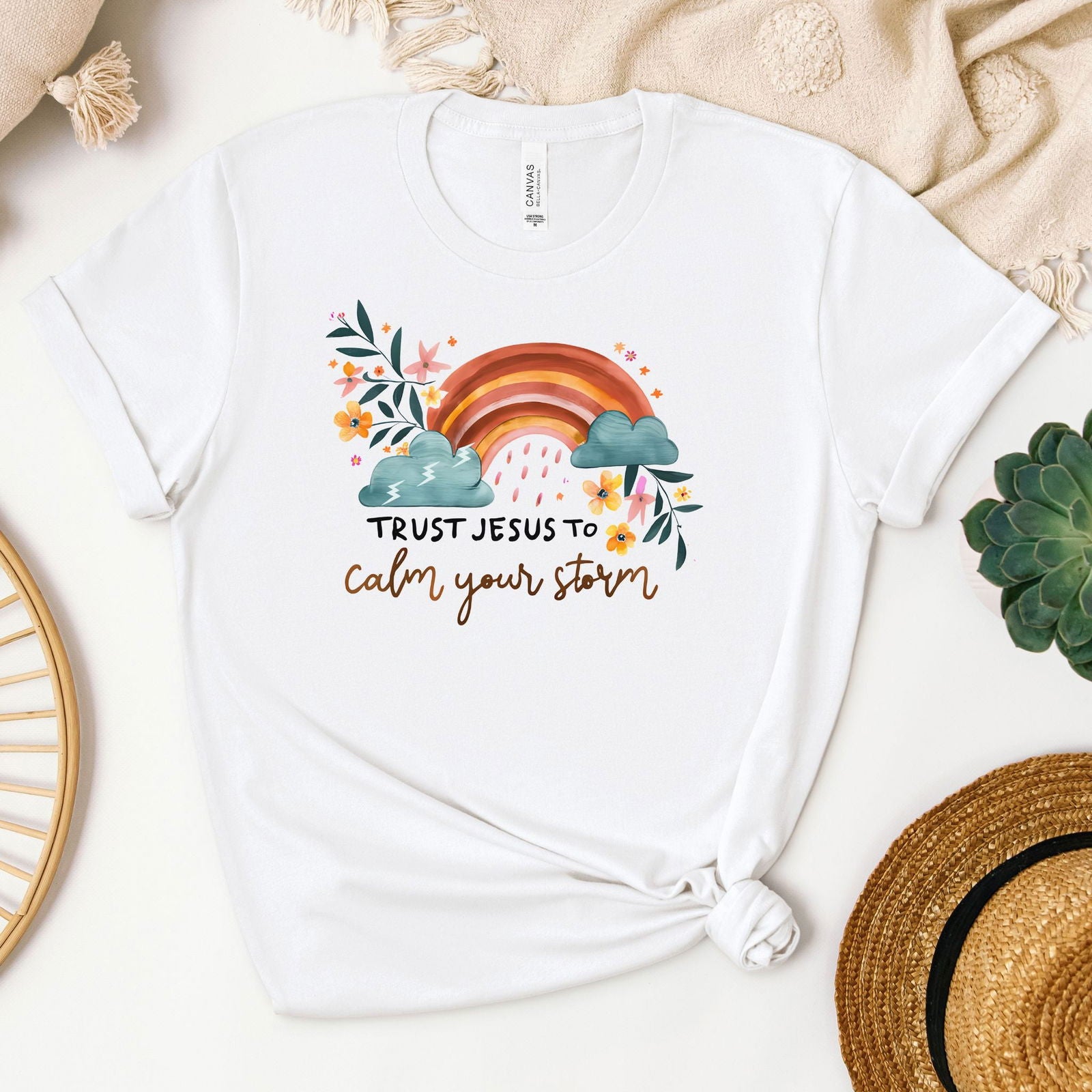 Trust Jesus to Calm Your Storm Tee - Heaven Bound Co Christian t-shirts and faith based apparel for teens and adults.
