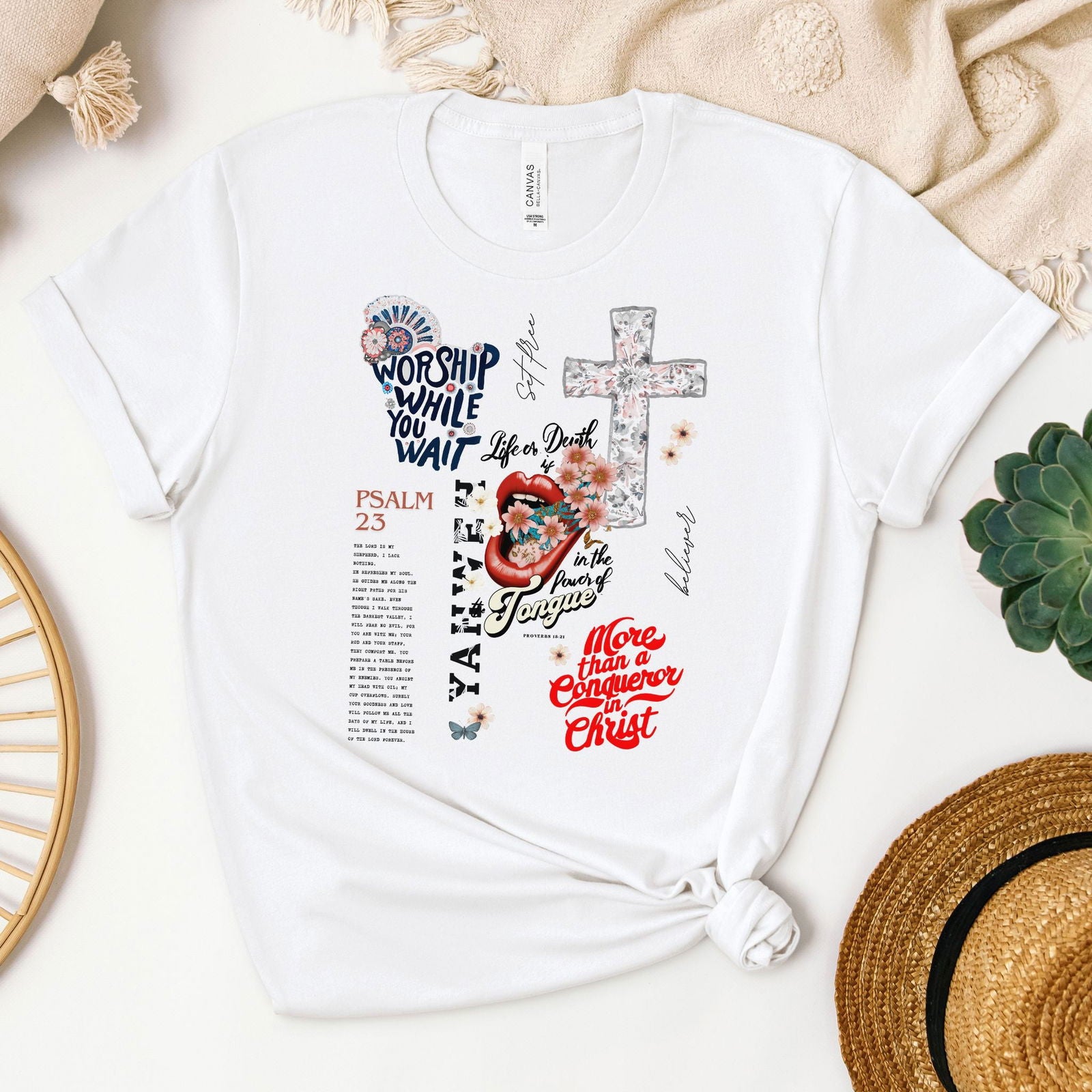 Worship Jesus Collage Tee - Heaven Bound Co Christian t-shirts and faith based apparel for teens and adults.