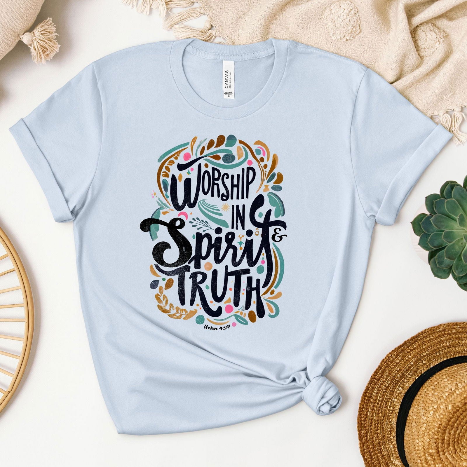 Worship in Spirit and Truth Tee - Heaven Bound Co Christian t-shirts and faith based apparel for teens and adults.